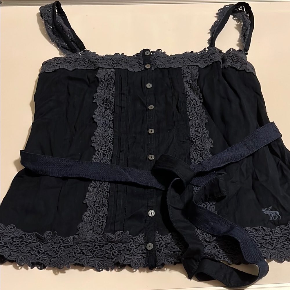 COPY - Abercrombie & Fitch Navy Crochet Laced trimmed Top Like NEW condition